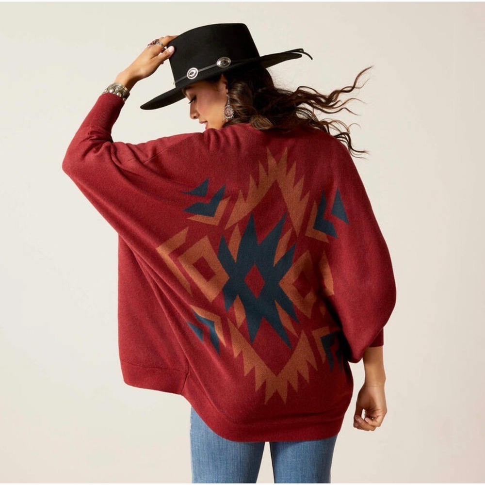 Ariat Womens XXL Burgundy‎ Southwestern Aztec Batwing Sleeve Open Cardigan NWT